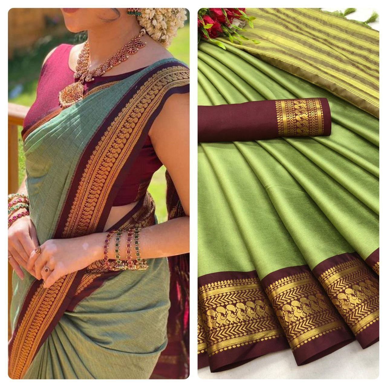 Blended Silk Traditional Valkalam Banarasi Saree in Wine and Green - Etsy