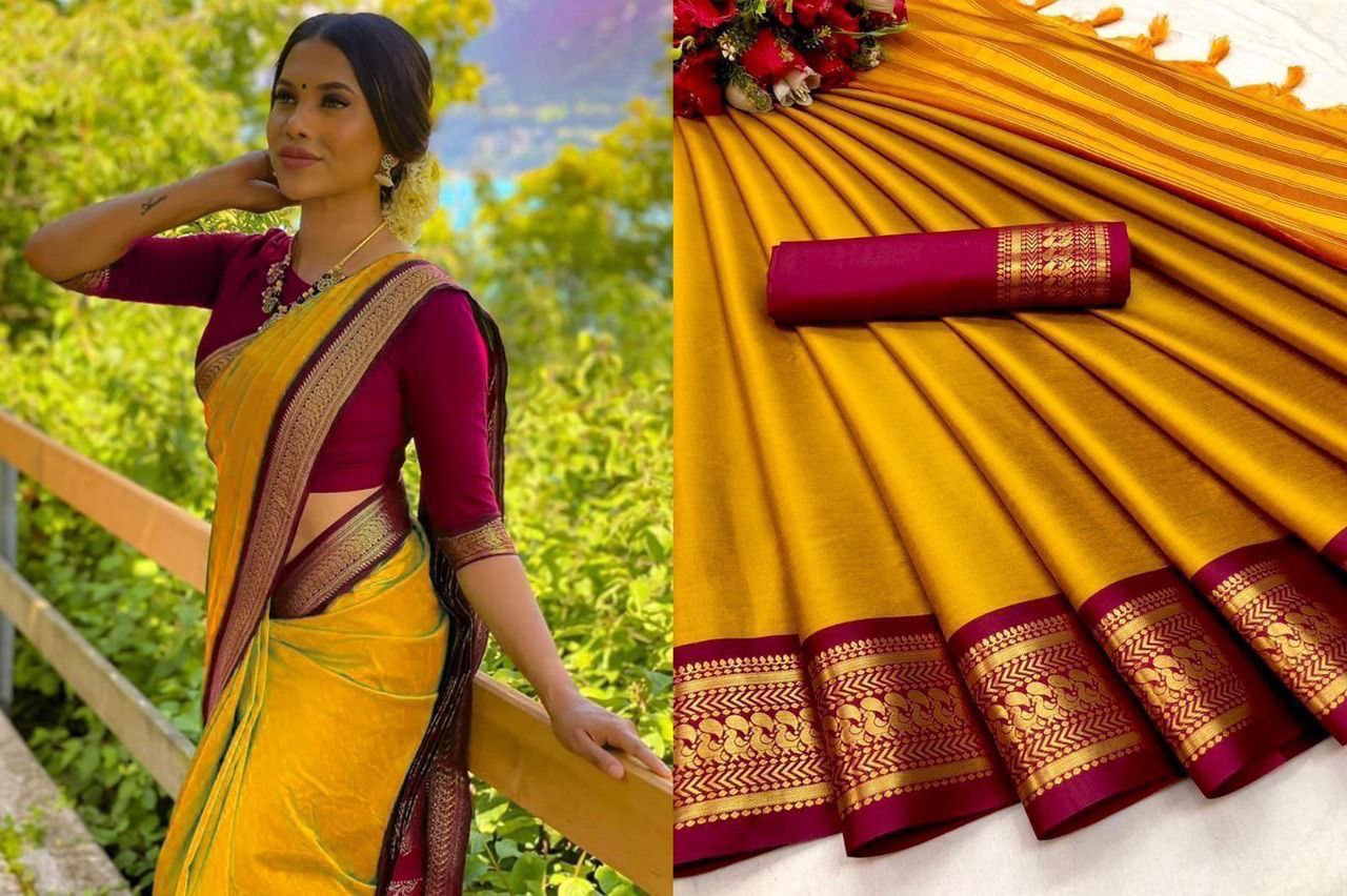 Buy Leriya Fashion Soft Cotton Silk Saree For Women Half Sarees Under 349  2020 Beautiful For Women saree free size with blouse piece (Yellow) at  Amazon.in