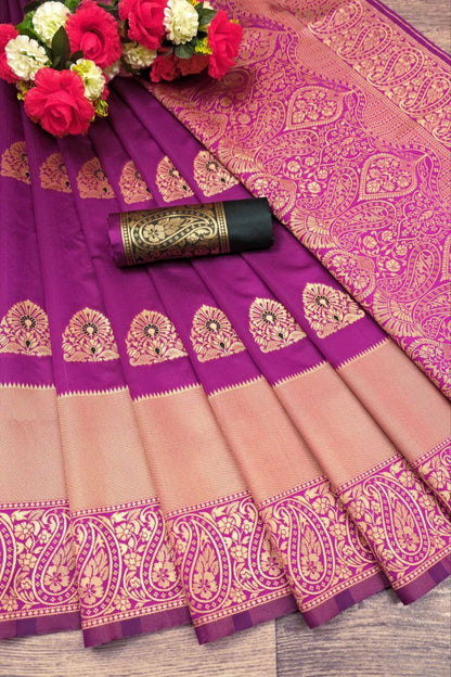 Purple Soft Litchi Silk Saree with Self Weaving Work