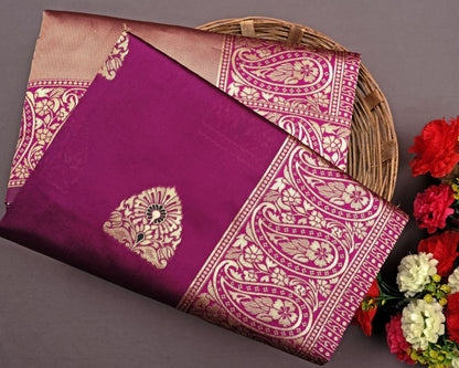 Purple Soft Litchi Silk Saree with Self Weaving Work