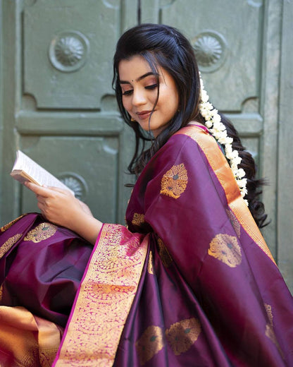 Purple Soft Litchi Silk Saree with Self Weaving Work