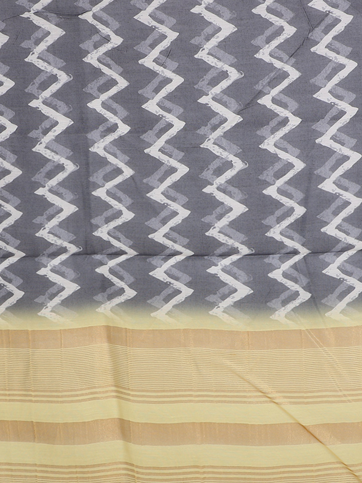 Black Chanderi Cotton Saree with Chevron Print