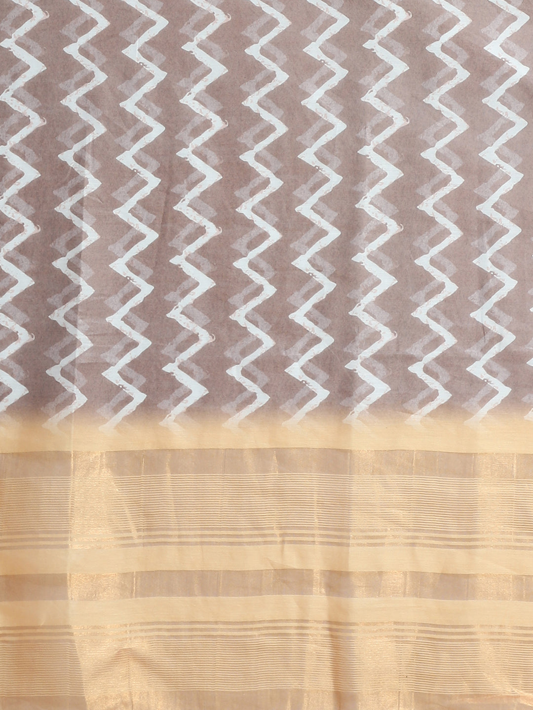 Coffee Brown Chanderi Cotton Saree with Chevron Print