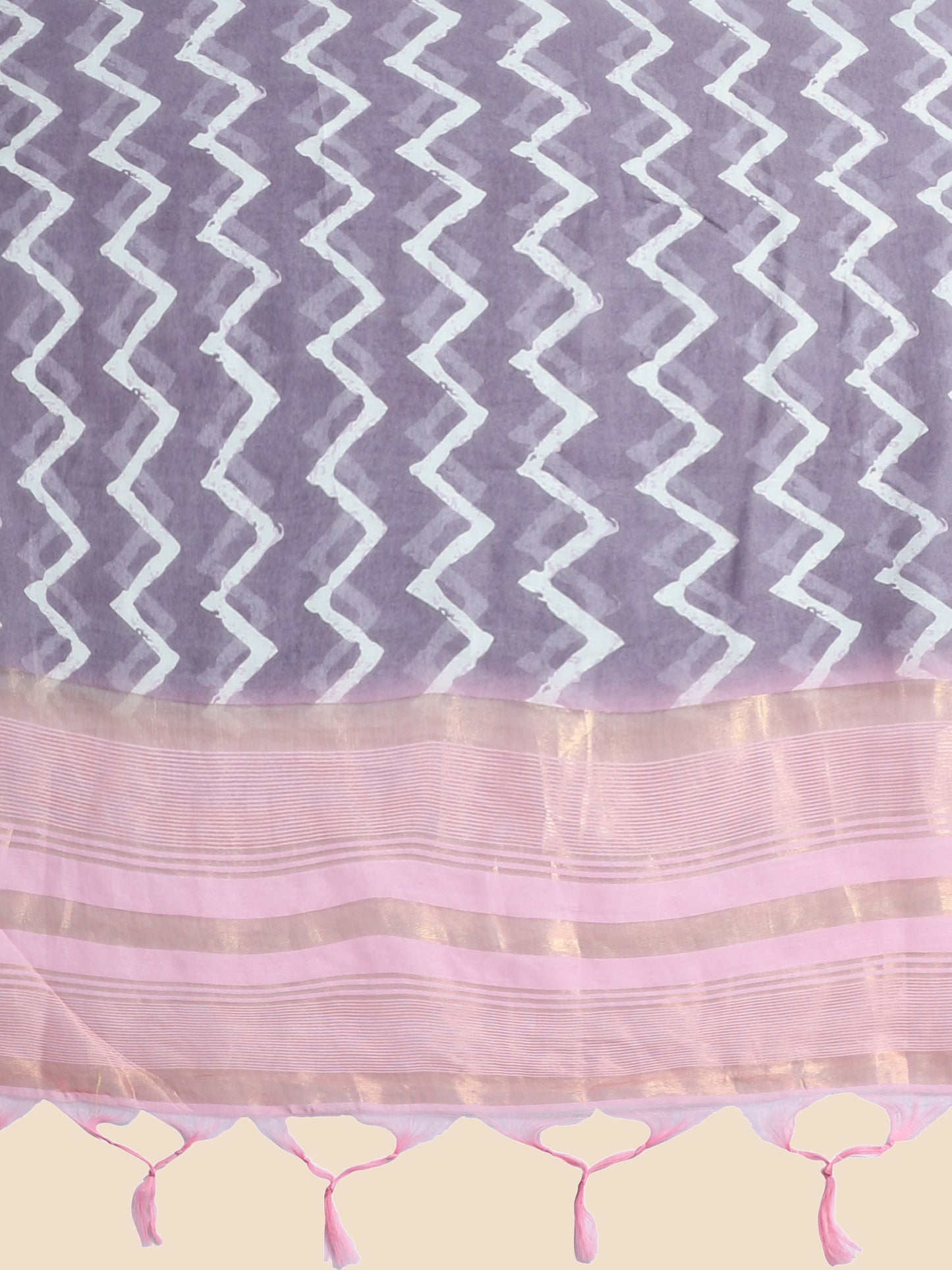 Wine Chanderi Cotton Saree with Chevron Print