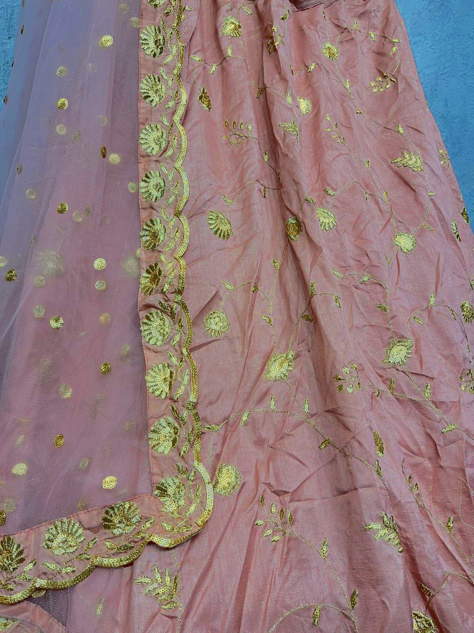 Dusty Pink Art Silk Lehenga Set with Embroidery Work