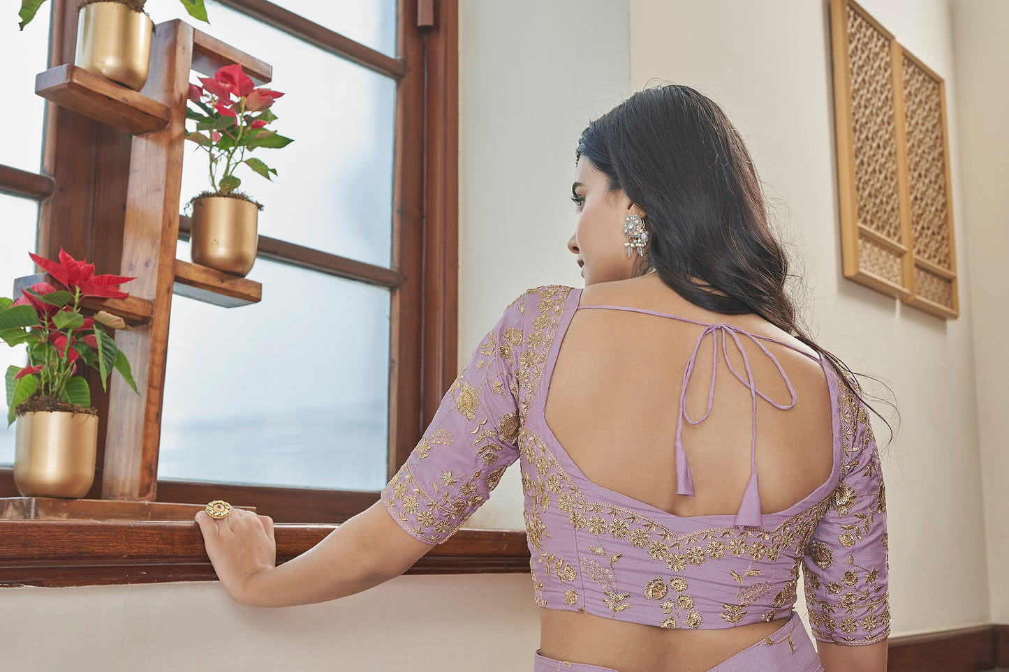 Lilac Art Silk Lehenga Set with Embroidery Work