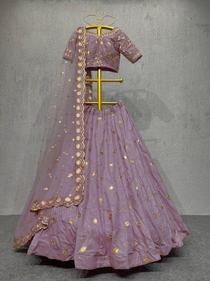 Lilac Art Silk Lehenga Set with Embroidery Work