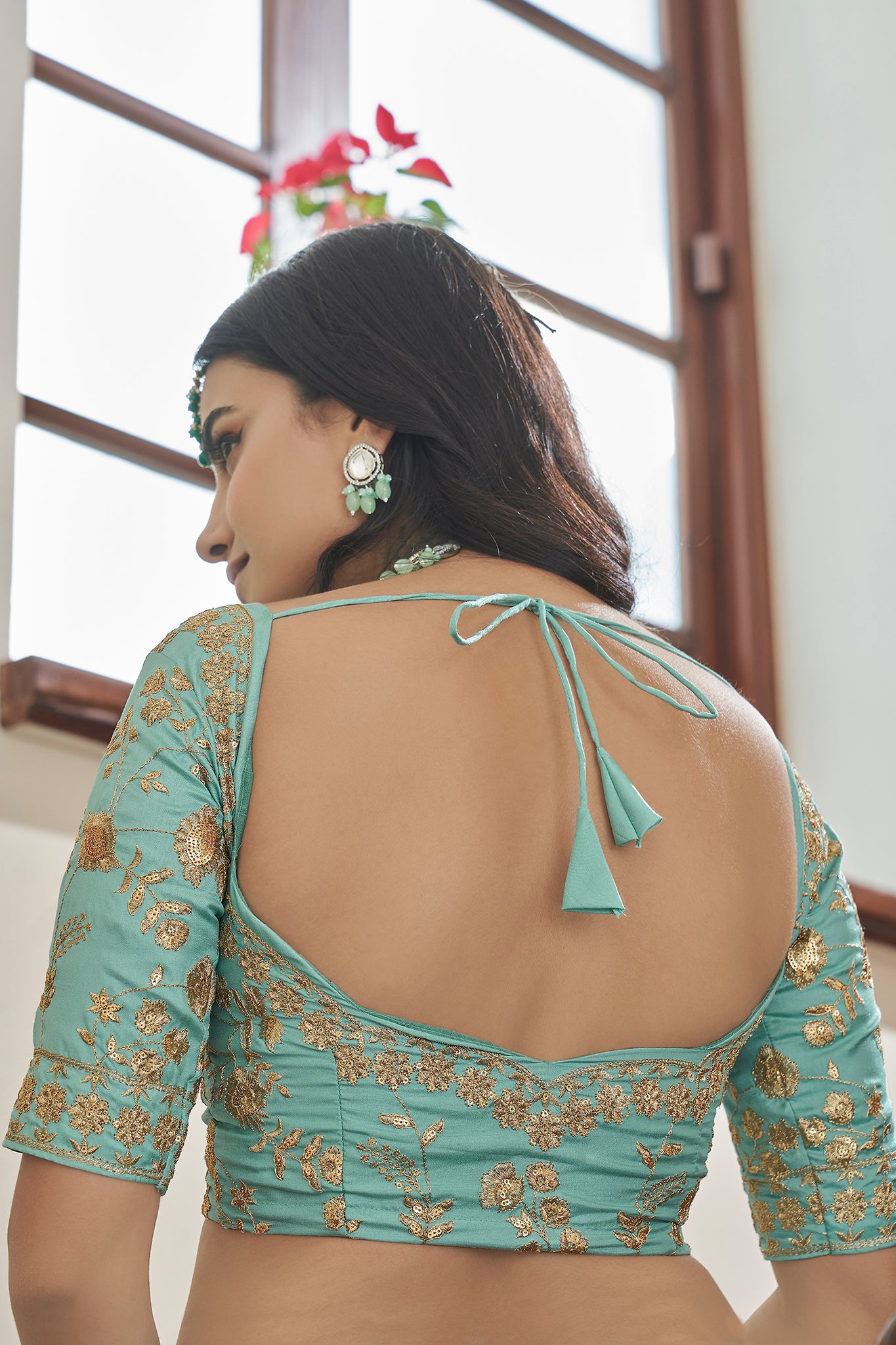 Teal Art Silk Lehenga Set with Embroidery Work