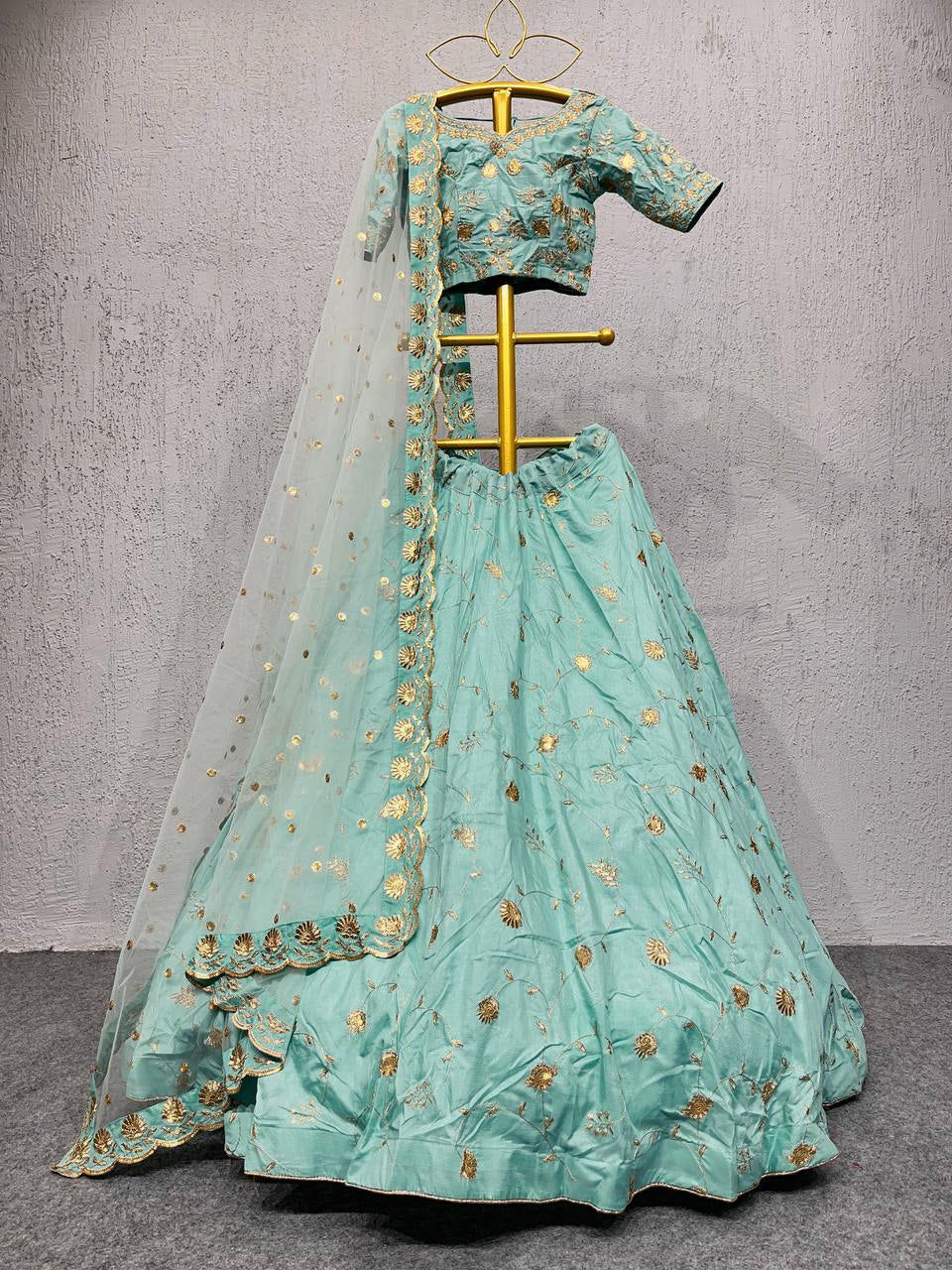 Teal Art Silk Lehenga Set with Embroidery Work