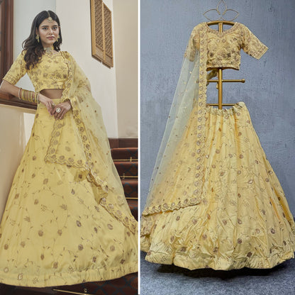 Yellow Art Silk Lehenga Set with Embroidery Work