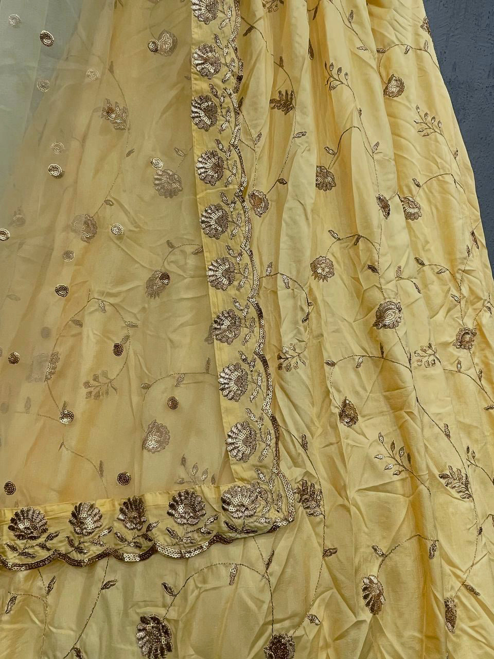 Yellow Art Silk Lehenga Set with Embroidery Work