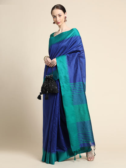 Dark Blue Banglori Silk Saree with Contrast Pallu