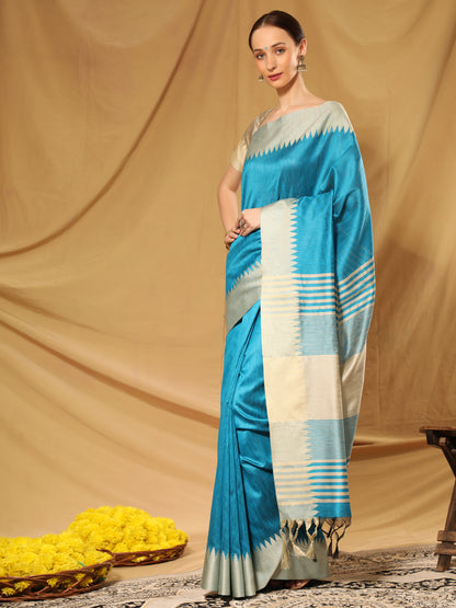 Light Blue Banglori Silk Saree with Contrast Pallu