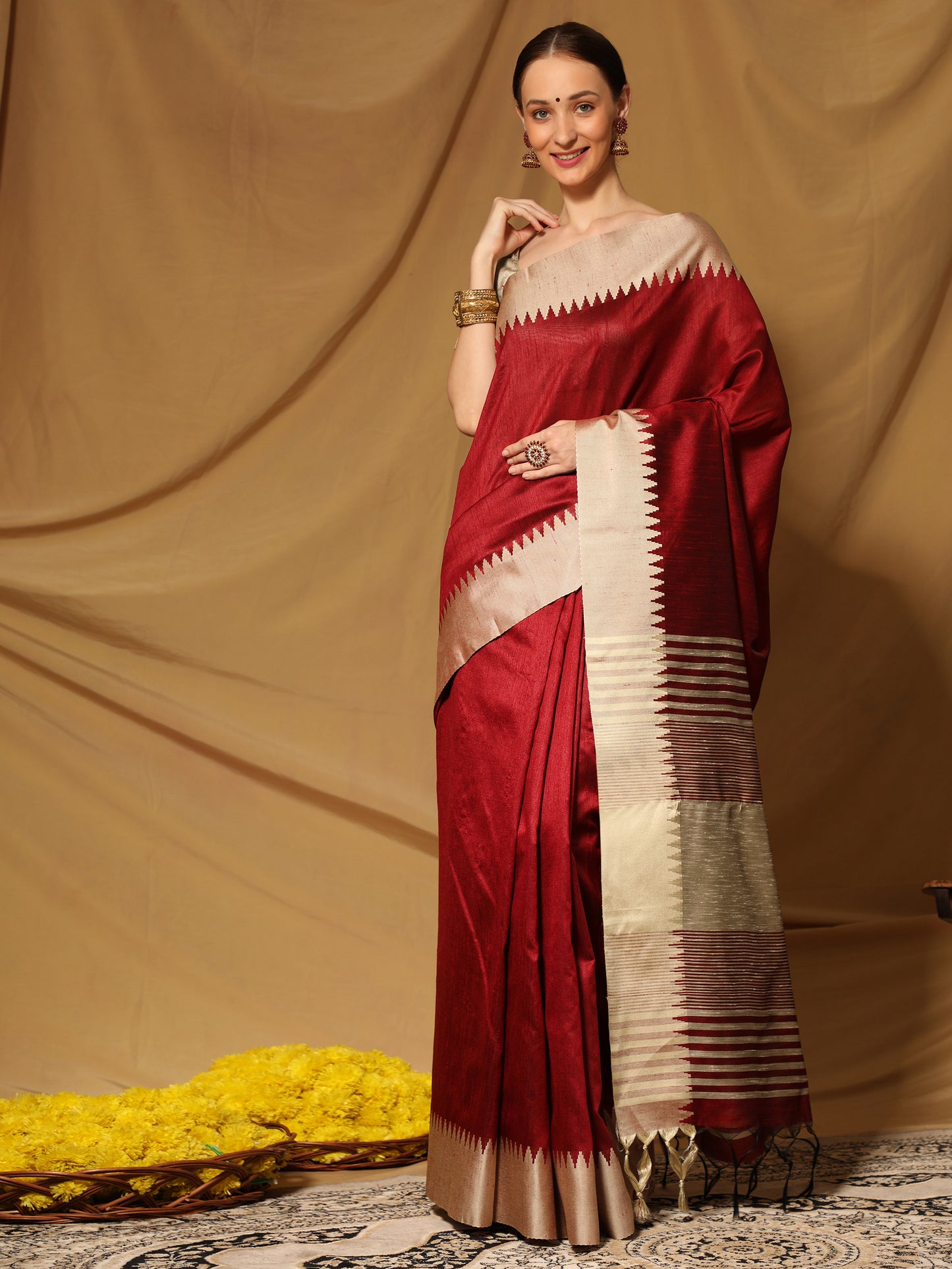 Maroon Banglori Silk Saree with Contrast Pallu