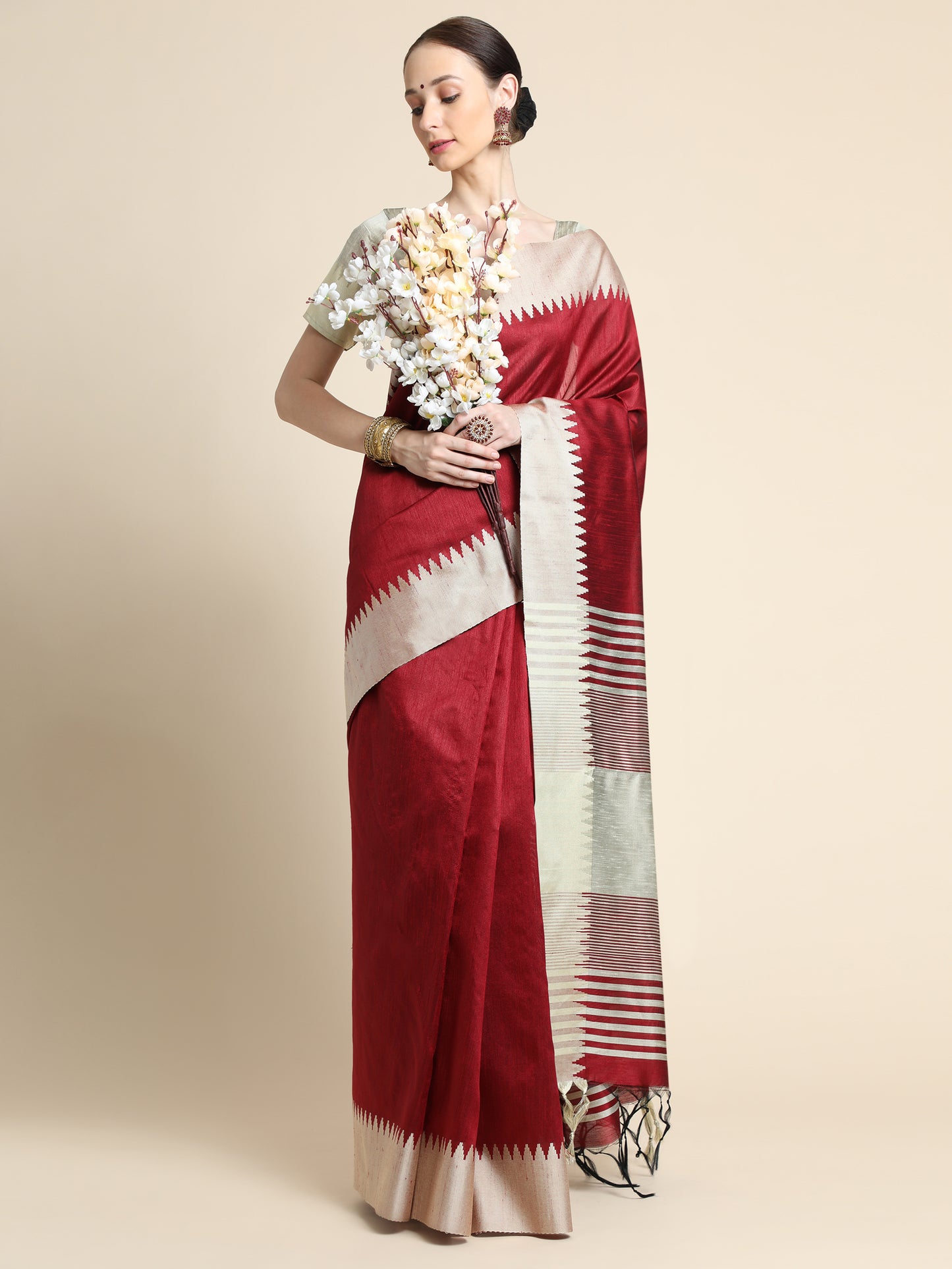 Maroon Banglori Silk Saree with Contrast Pallu