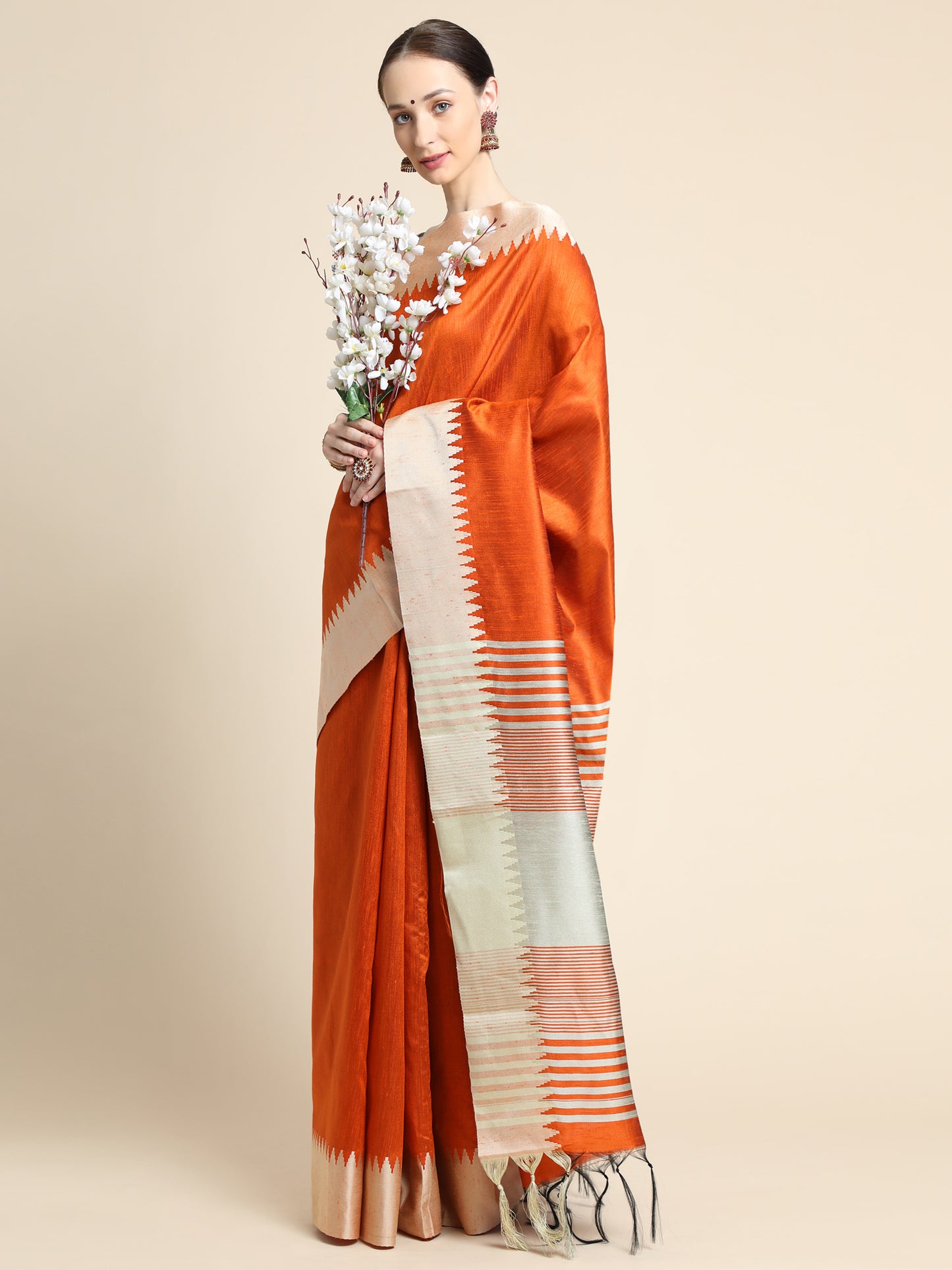 Orange Banglori Silk Saree with Contrast Pallu