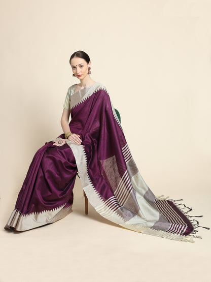 Wine Banglori Silk Saree with Contrast Pallu