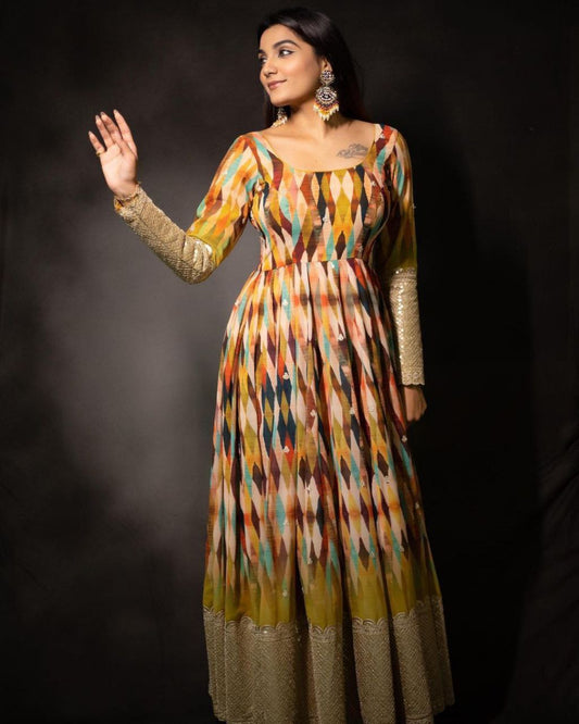 Pretty Faux Georgette Gown with Sequence Work