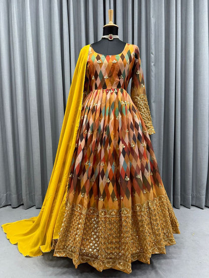 Pretty Faux Georgette Gown with Sequence Work