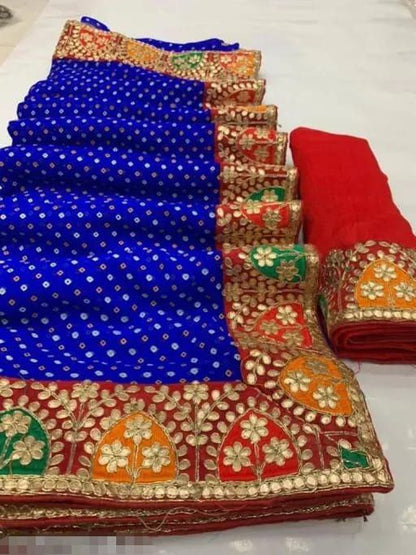 Heavy Georgette Printed Saree with Gota Border