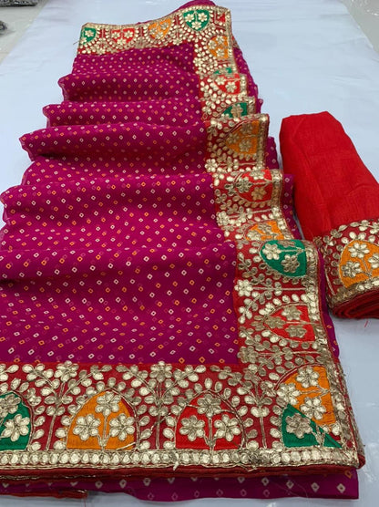 Heavy Georgette Printed Saree with Gota Border