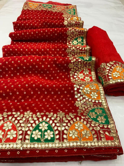 Heavy Georgette Printed Saree with Gota Border