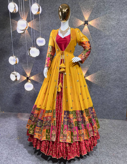 Faux Georgette Lehenga Choli Set with Koti Jacket