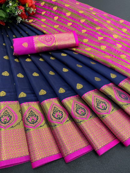 Litchi Silk Saree with Pure Zari Work