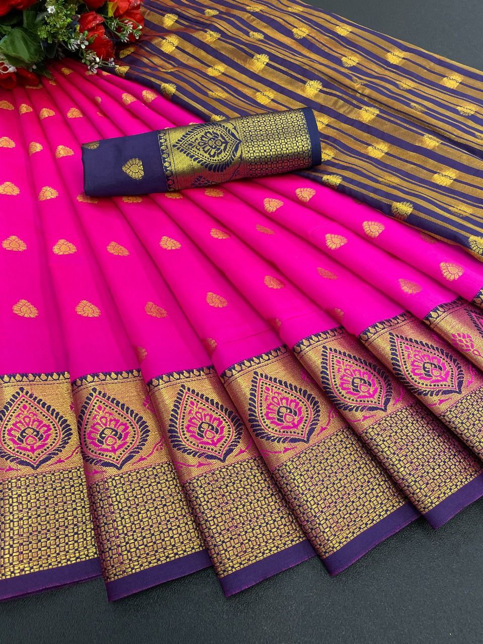 Litchi Silk Saree with Pure Zari Work