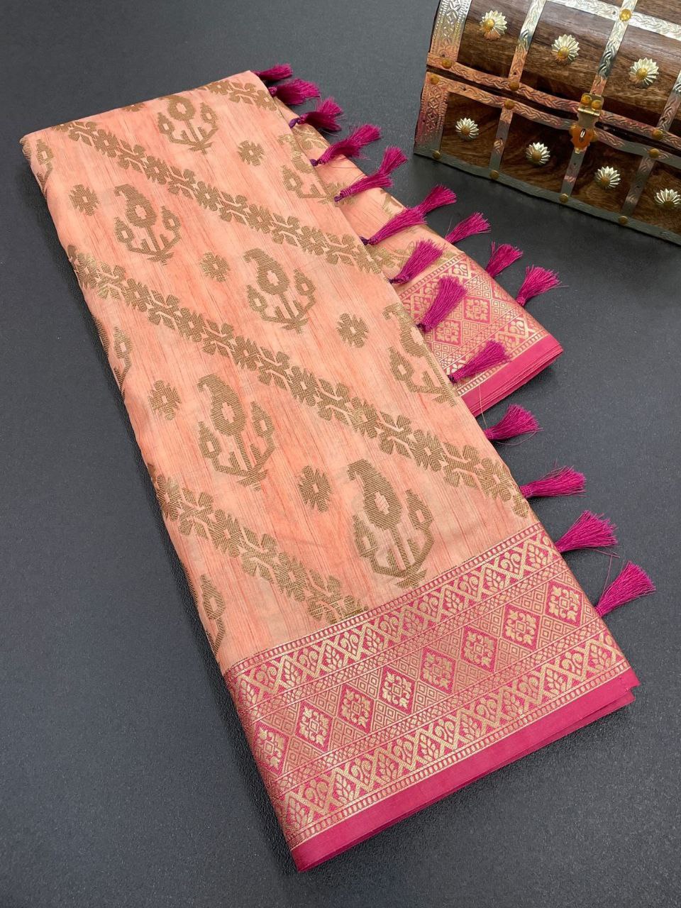 Katan Slub Silk Saree with Copper Zari Work