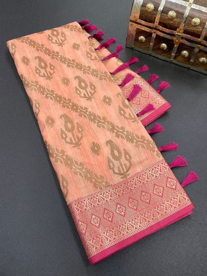 Katan Slub Silk Saree with Copper Zari Work