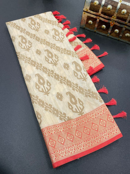 Katan Slub Silk Saree with Copper Zari Work