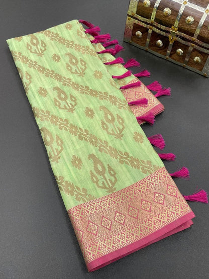 Katan Slub Silk Saree with Copper Zari Work