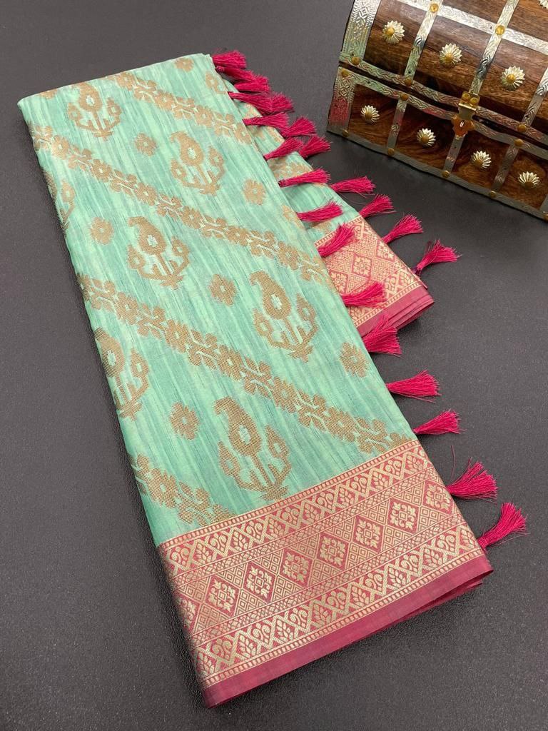 Katan Slub Silk Saree with Copper Zari Work