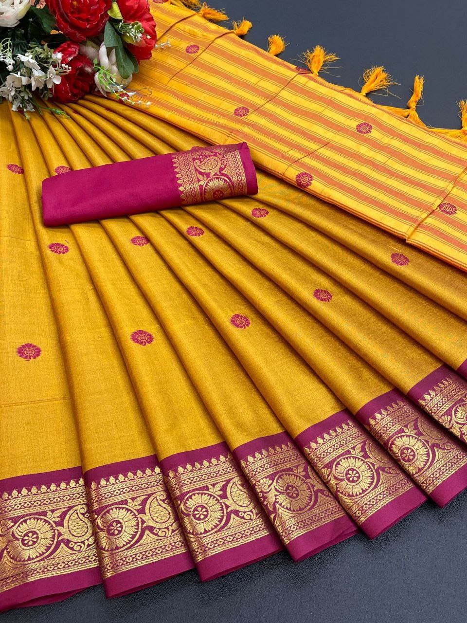 Pure Mercerised Cotton Silk Saree with Mango Motifs