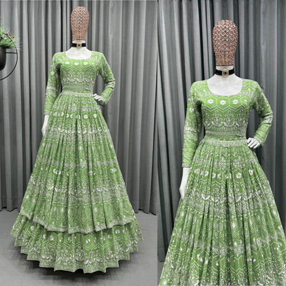 Pista Green Lehenga Set with Embroidery Work