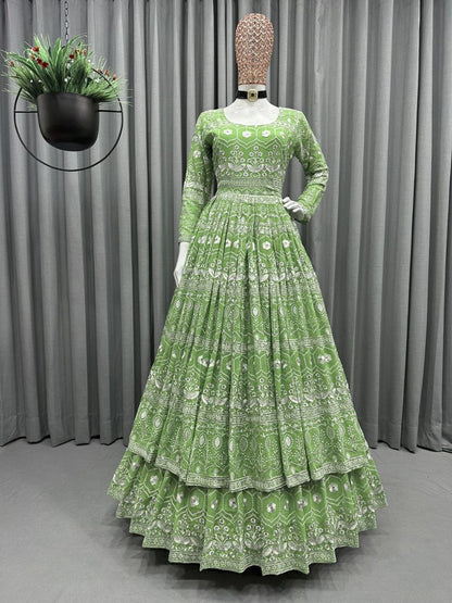 Pista Green Lehenga Set with Embroidery Work