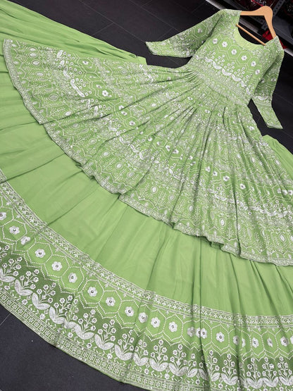 Pista Green Lehenga Set with Embroidery Work