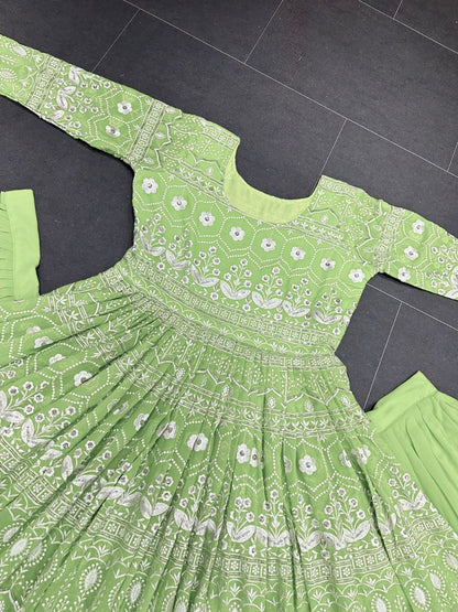 Pista Green Lehenga Set with Embroidery Work