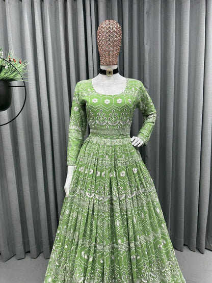 Pista Green Lehenga Set with Embroidery Work