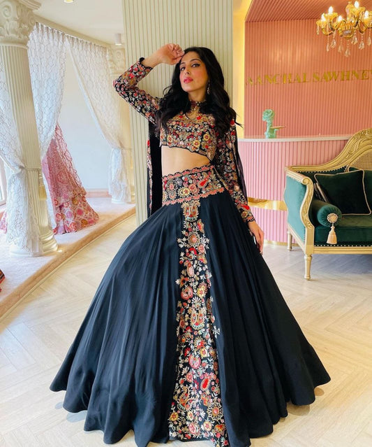 Black Embroidered Lehenga Choli Set