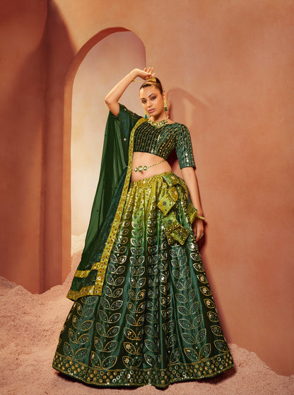 Green Embroidered Velvet Lehenga Choli Set