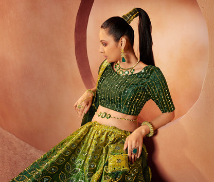 Green Embroidered Velvet Lehenga Choli Set