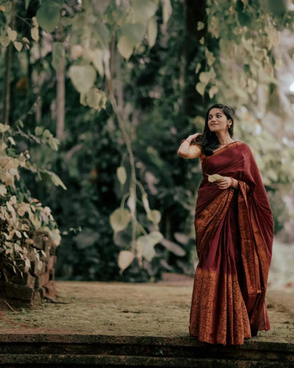 Maroon Soft Litchi Silk Saree with Zari Work