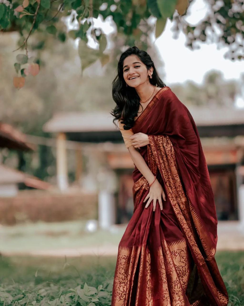 Maroon Soft Litchi Silk Saree with Zari Work