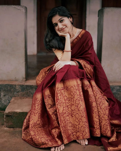 Maroon Soft Litchi Silk Saree with Zari Work