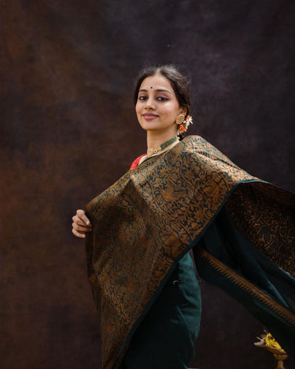 Mehendi Green Soft Litchi Silk Saree with Zari Work