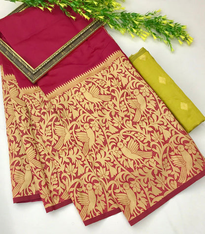 Red Soft Litchi Silk Saree with Zari Work