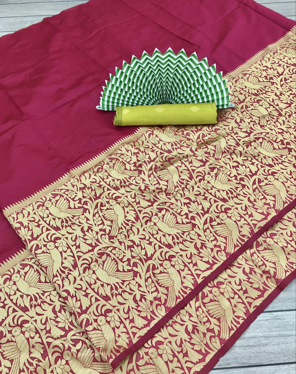 Red Soft Litchi Silk Saree with Zari Work