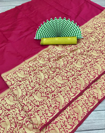 Red Soft Litchi Silk Saree with Zari Work